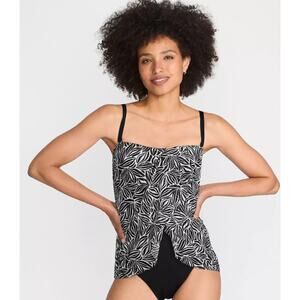 Lands' End Size 2 Black White Mesh Bandeau Removable Straps One-Piece Swimsuit